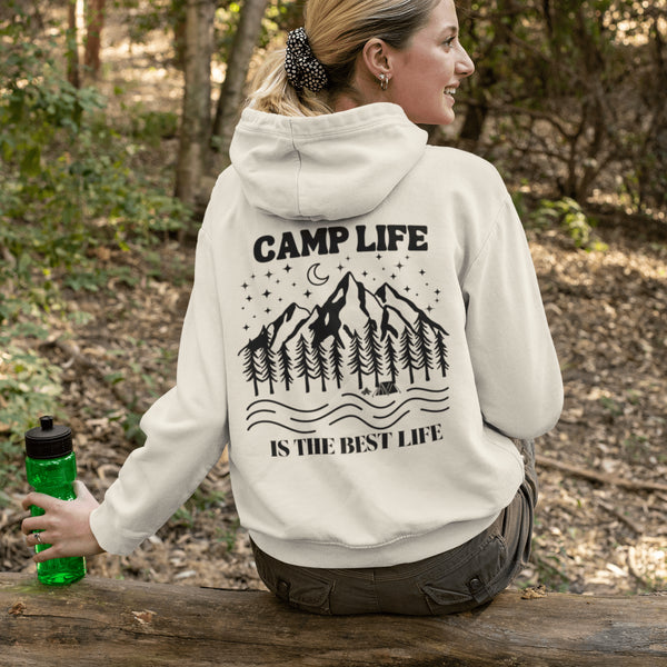 Introducing our gender neutral hoodie with the fun and adventurous slogan "Camp Life Is The Best Life".